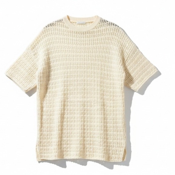 FRNCH Paris Cream Crochet Knit Oversized Short Sleeve Sweater Top M 100% Cotton - Picture 2 of 8